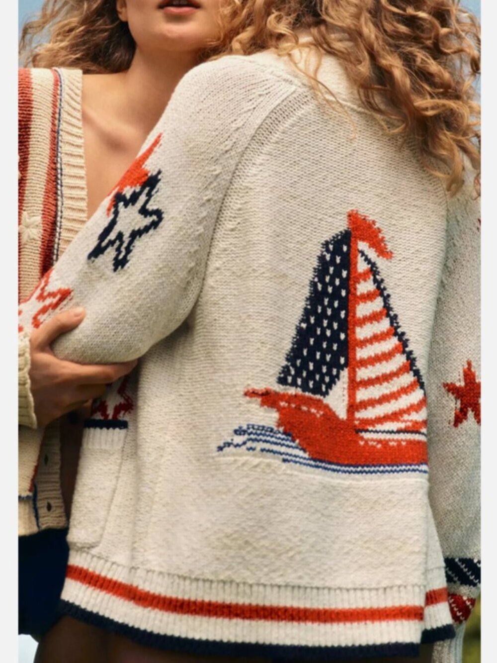Anthropologie Maeve Sailboat Cardigan Sweater Nautical Boat M NWT Patriotic USA